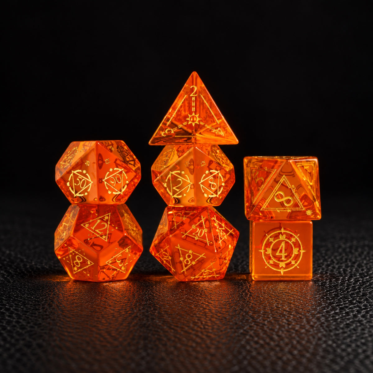 Ember Rune Forge-Gemstone Dice Set – standing polyhedral set