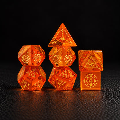 Ember Rune Forge-Gemstone Dice Set – standing polyhedral set