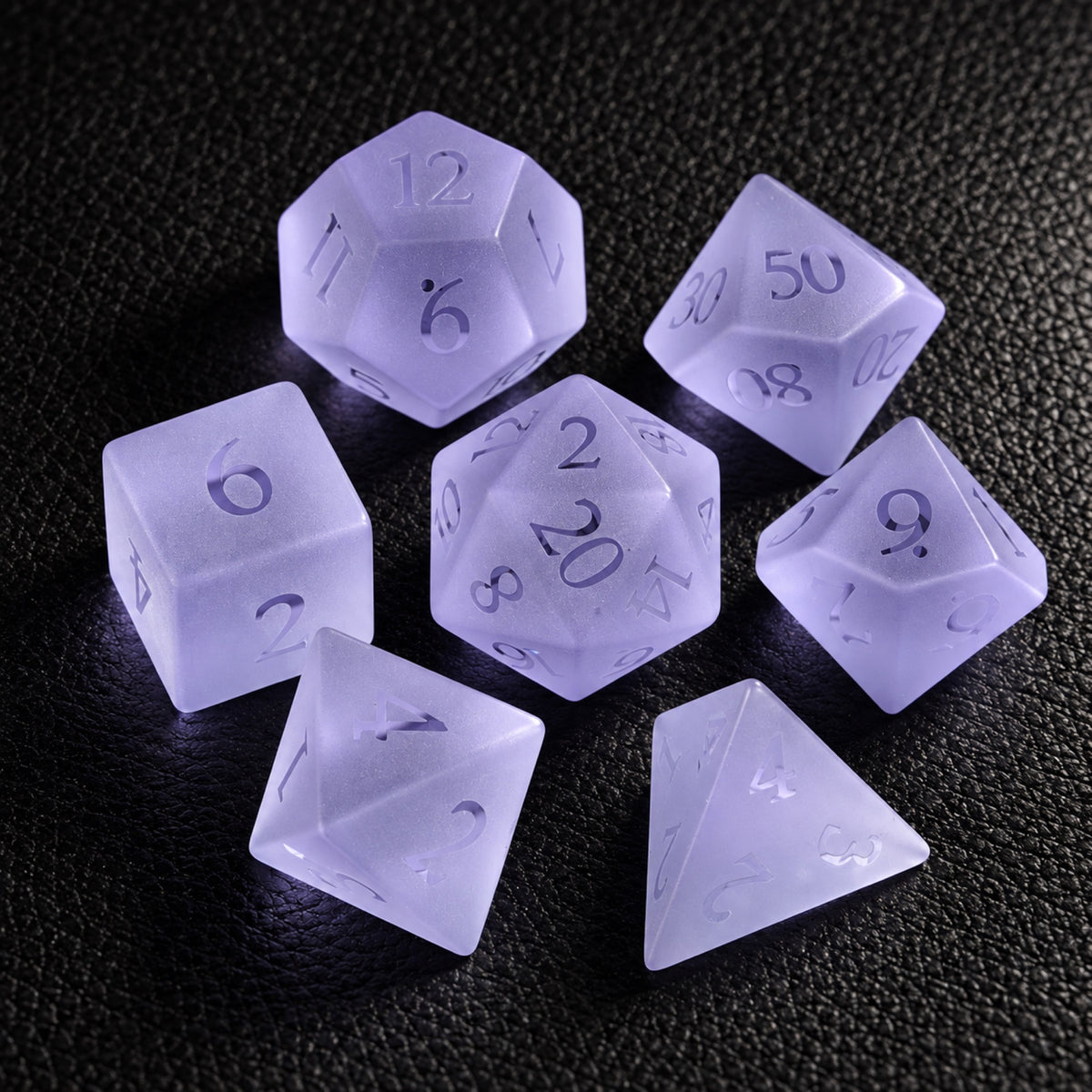 Violet Dream Veil-Gemstone Dice Set – complete seven-piece set