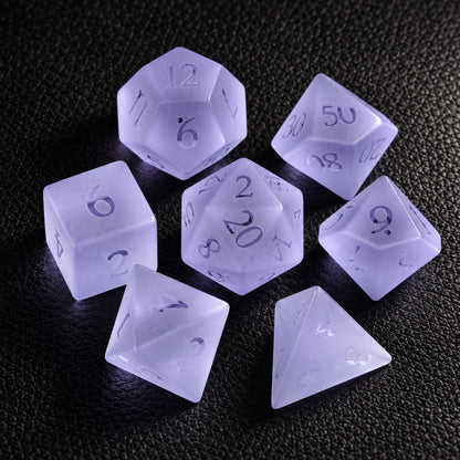 Violet Dream Veil-Gemstone Dice Set – complete seven-piece set