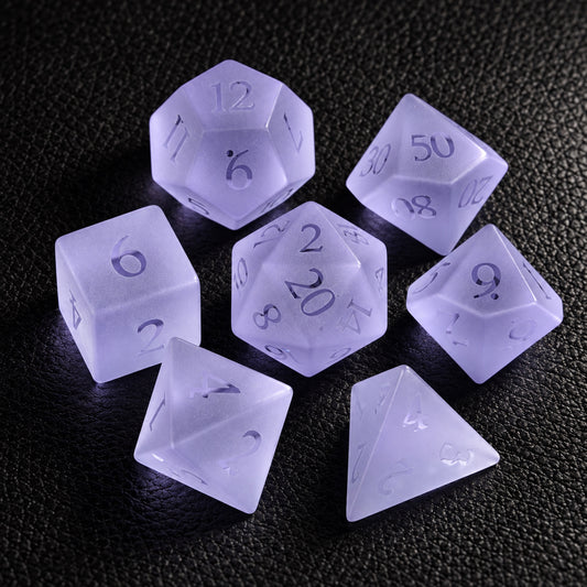Violet Dream Veil-Gemstone Dice Set – complete seven-piece set