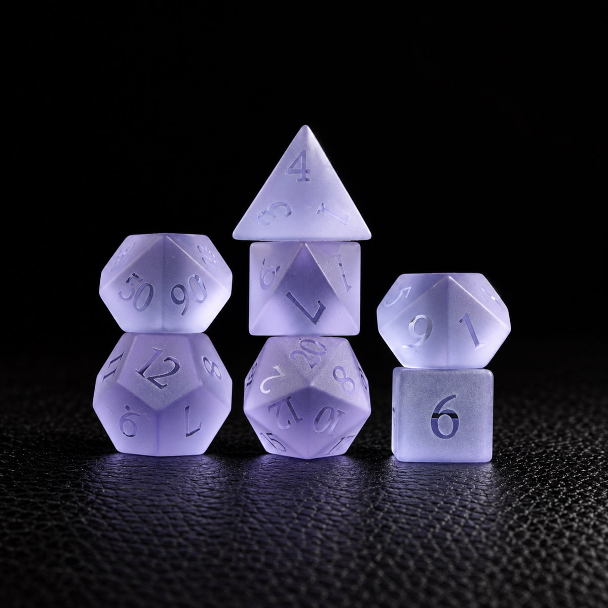 Violet Dream Veil-Gemstone Dice Set – standing polyhedral set