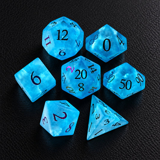 Tidal Arcane Whisper-Gemstone Dice Set – complete seven-piece set