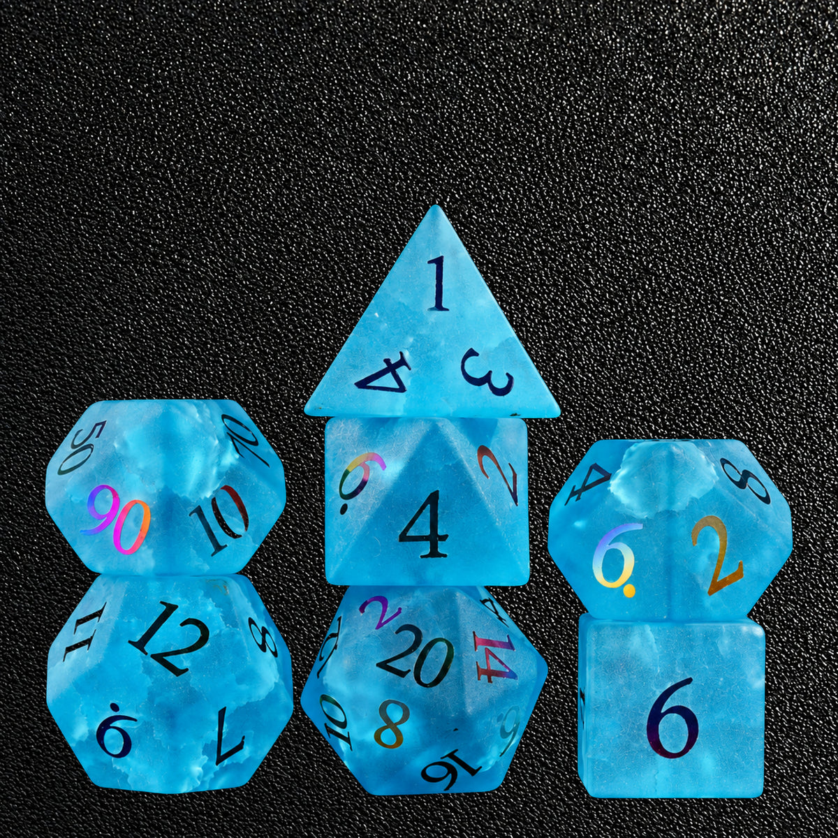 Tidal Arcane Whisper-Gemstone Dice Set – standing polyhedral set