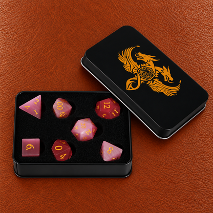 Rose Fey Charm-Gemstone Dice Set – GELOHO gift packaging on cognac leather