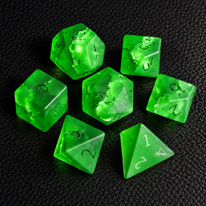Verdant Rift Sigil-Gemstone Dice Set – complete seven-piece set