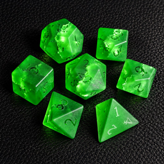 Verdant Rift Sigil-Gemstone Dice Set – complete seven-piece set