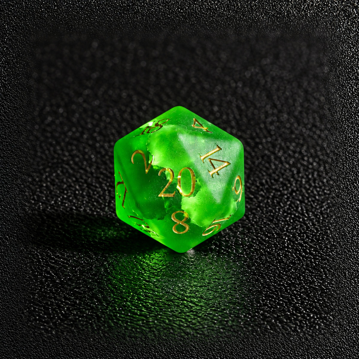 Verdant Rift Sigil-Gemstone Dice Set – D20 close-up