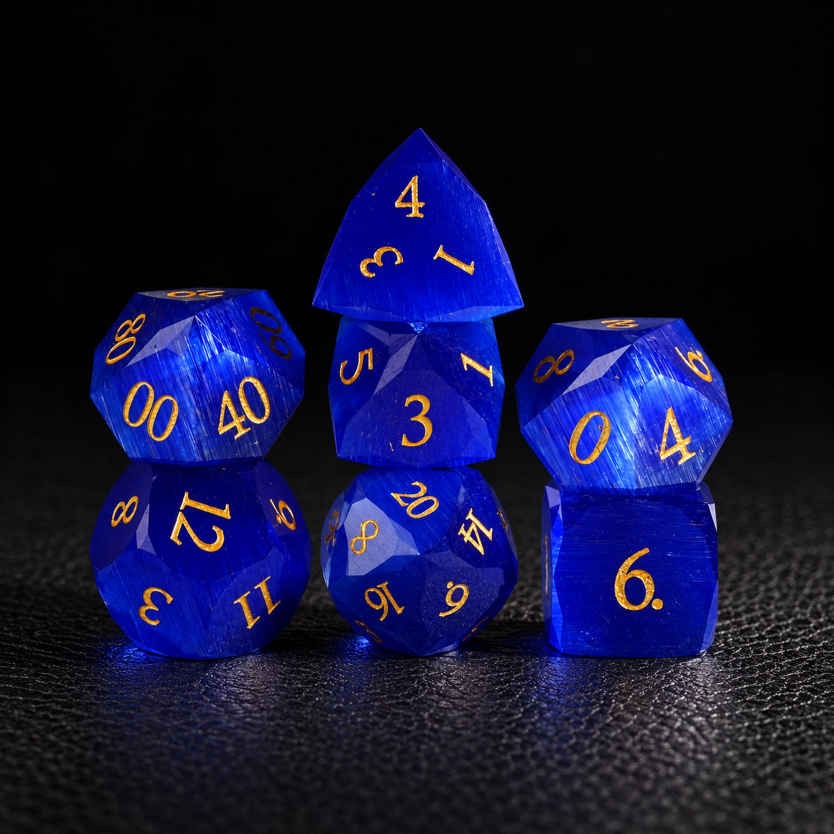 Sapphire Dragon Scale-Gemstone Dice Set – standing polyhedral set