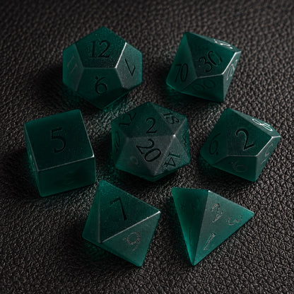 Evergreen Rune Grove-Gemstone Dice Set – complete seven-piece set