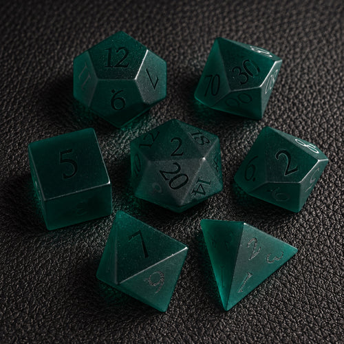 Evergreen Rune Grove-Gemstone Dice Set – complete seven-piece set