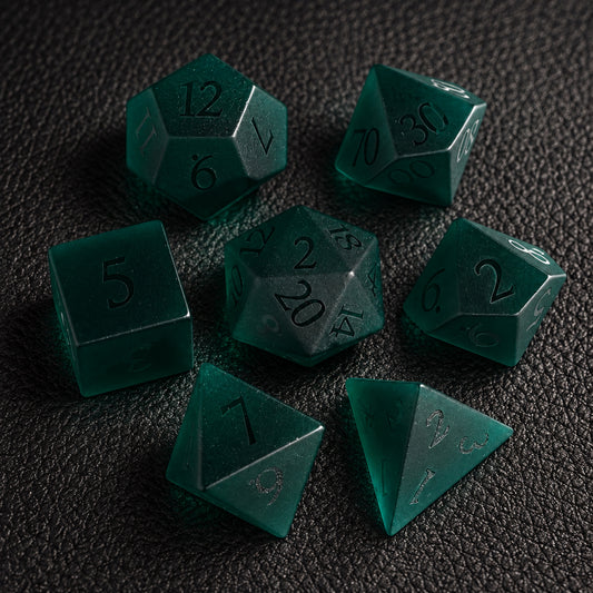 Evergreen Rune Grove-Gemstone Dice Set – complete seven-piece set