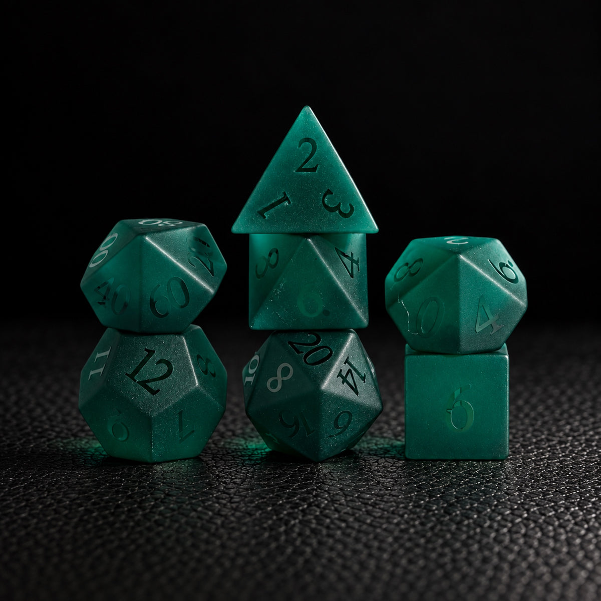 Evergreen Rune Grove-Gemstone Dice Set – standing polyhedral set
