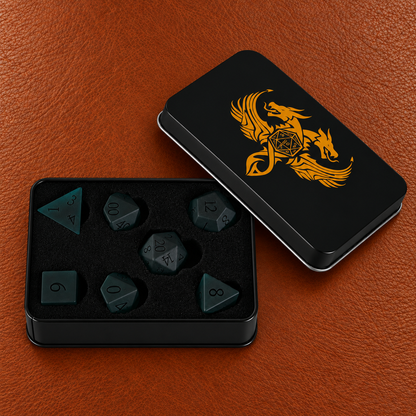 Evergreen Rune Grove-Gemstone Dice Set – GELOHO gift packaging on cognac leather