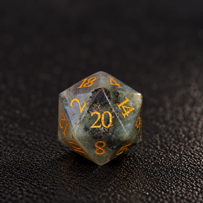 Mistbound Rune-Gemstone Dice Set - D20 detail