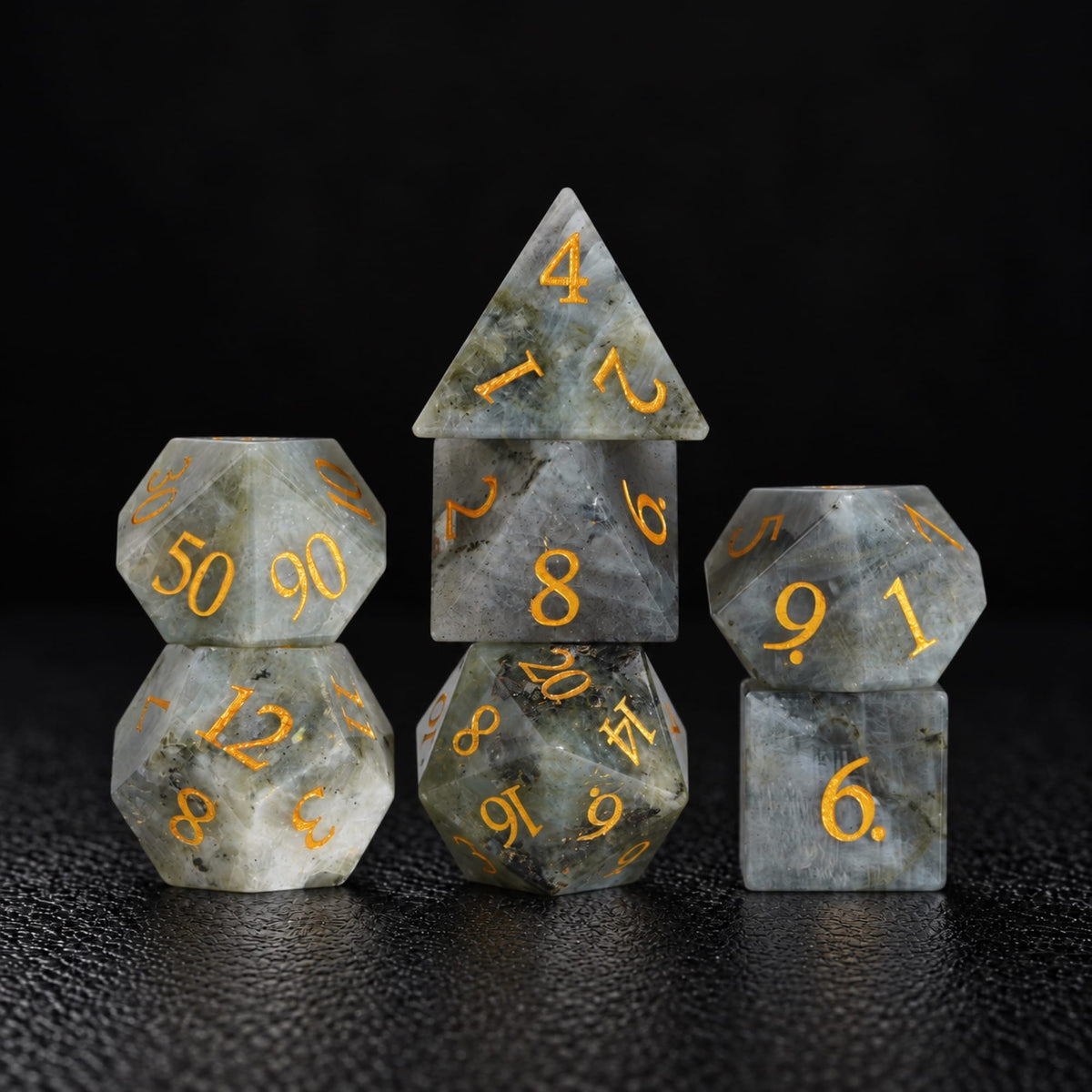 Mistbound Rune-Gemstone Dice Set - standing dice set