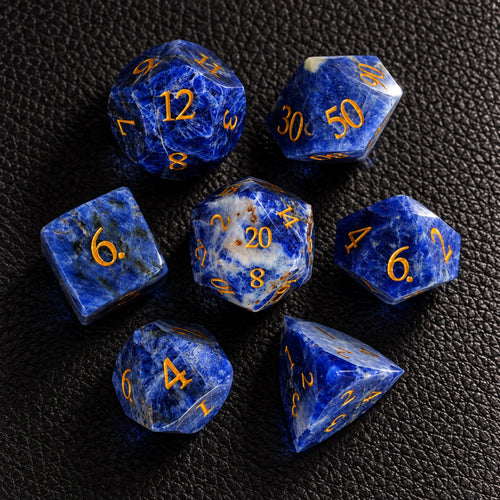 Lapis Crown Relic-Gemstone Dice Set – complete seven-piece set