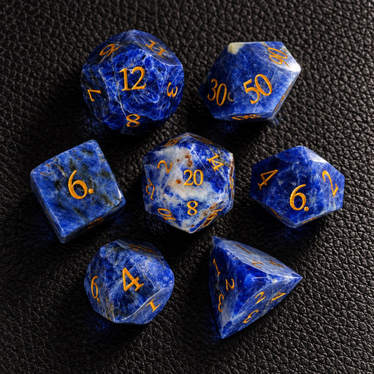 Lapis Crown Relic-Gemstone Dice Set – complete seven-piece set
