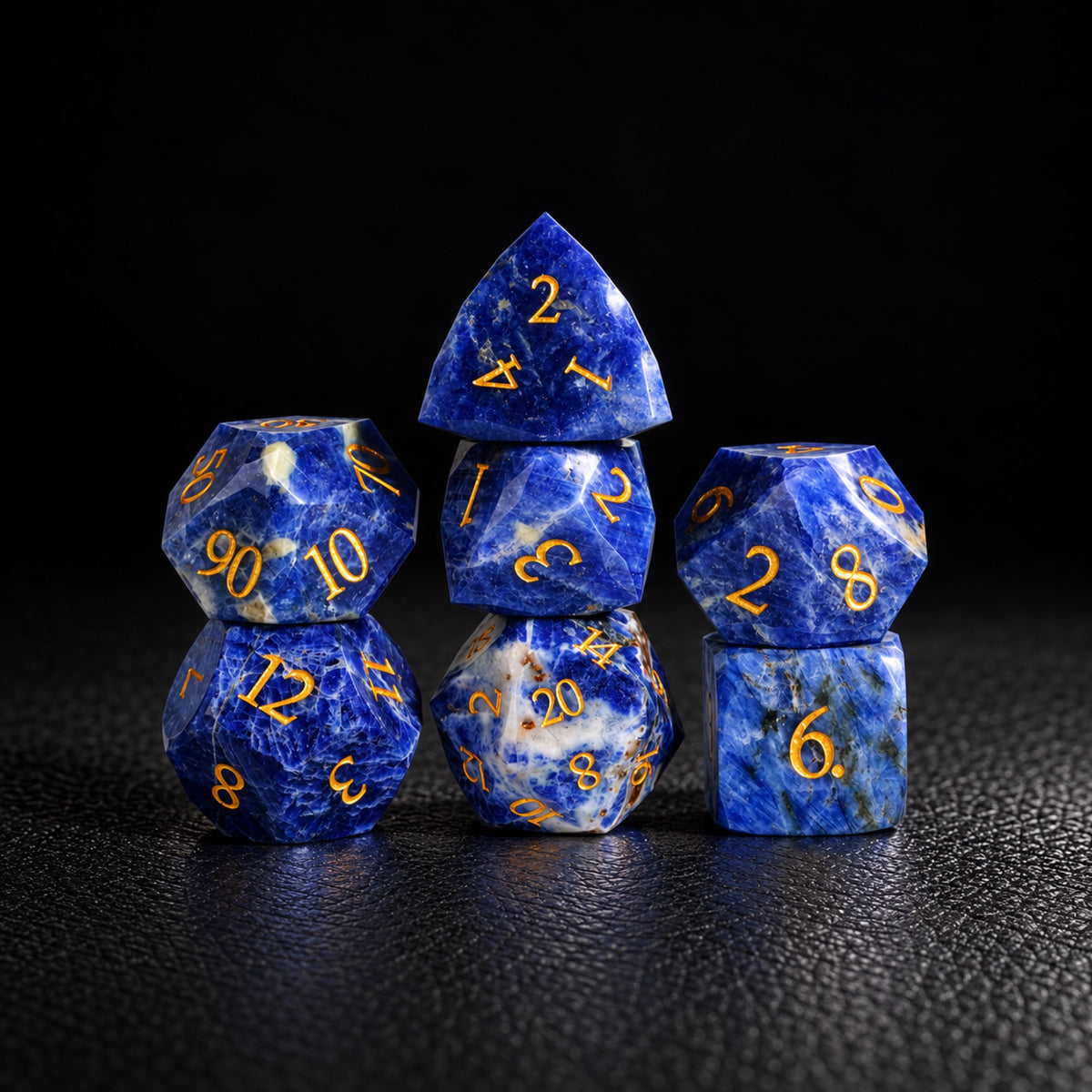 Lapis Crown Relic-Gemstone Dice Set – standing polyhedral set