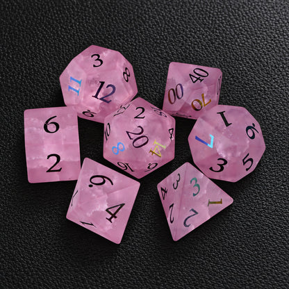 Fey Rose Covenant-Gemstone Dice Set – complete seven-piece set