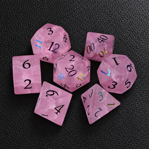 Fey Rose Covenant-Gemstone Dice Set – complete seven-piece set