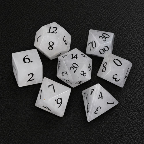 Frostbound Prophecy-Gemstone Dice Set – complete seven-piece set