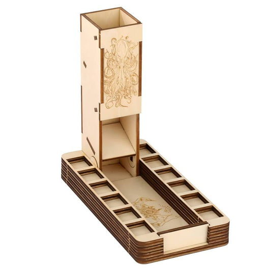 Wooden Dice Tower with Arcane Tentacle Design