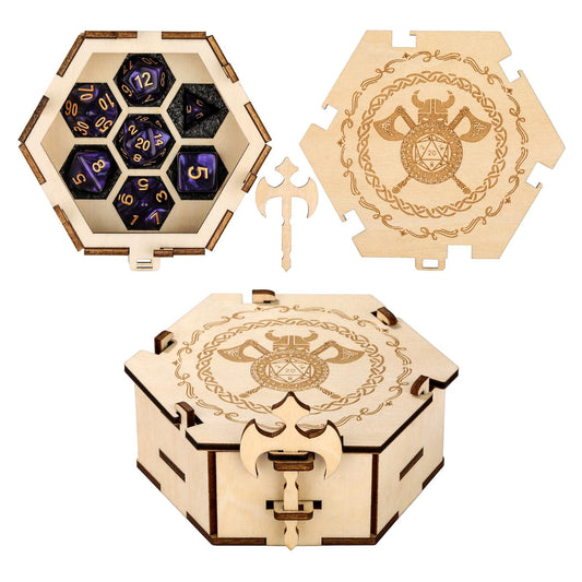 Hexagonal Viking Box + Purple Dice