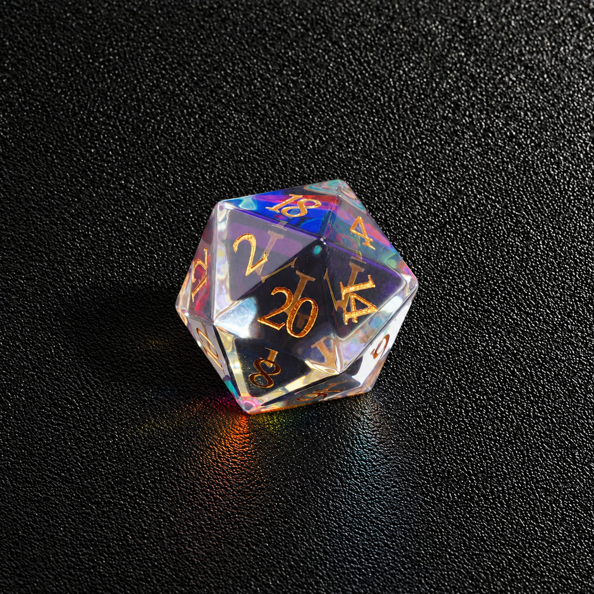 Prismatic Astral Vision-Gemstone Dice Set – D20 close-up