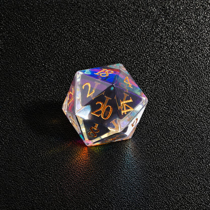 Prismatic Astral Vision-Gemstone Dice Set – D20 close-up