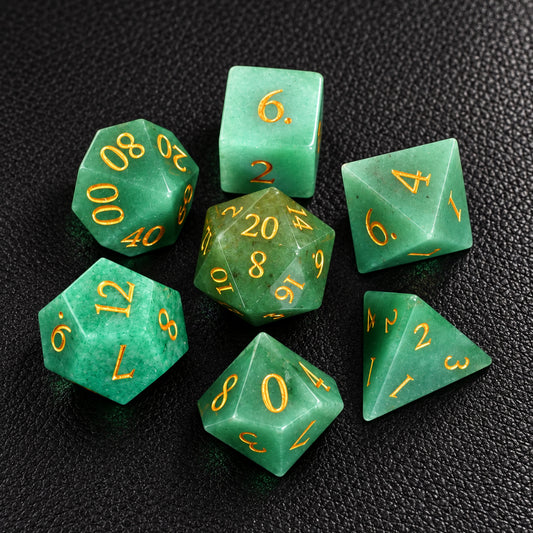 Verdant Grove Oath-Gemstone Dice Set – complete seven-piece set