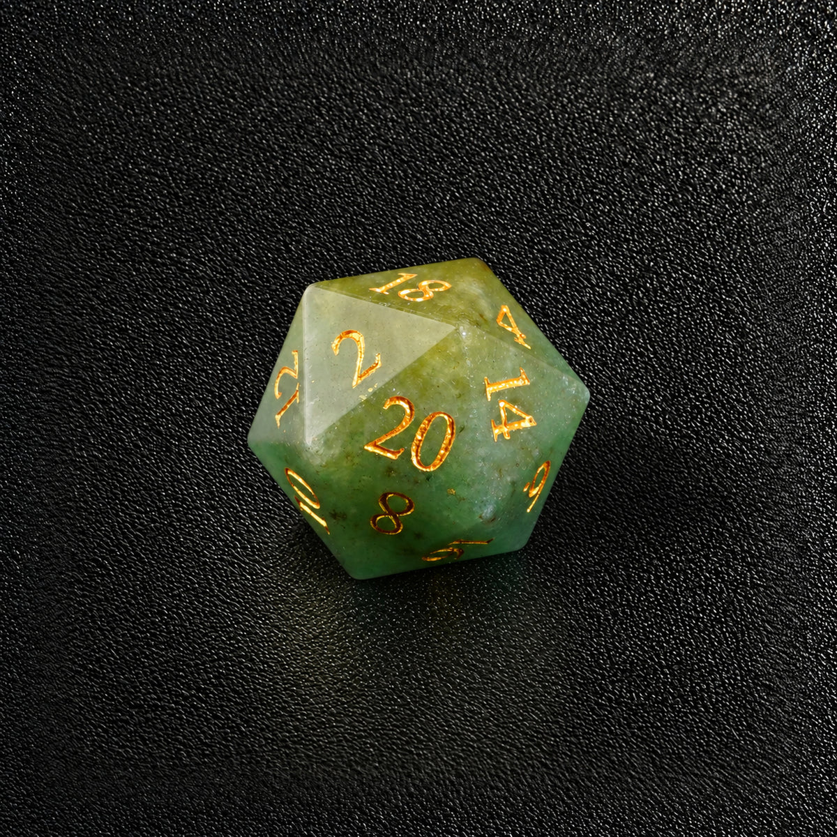 Verdant Grove Oath-Gemstone Dice Set – D20 close-up