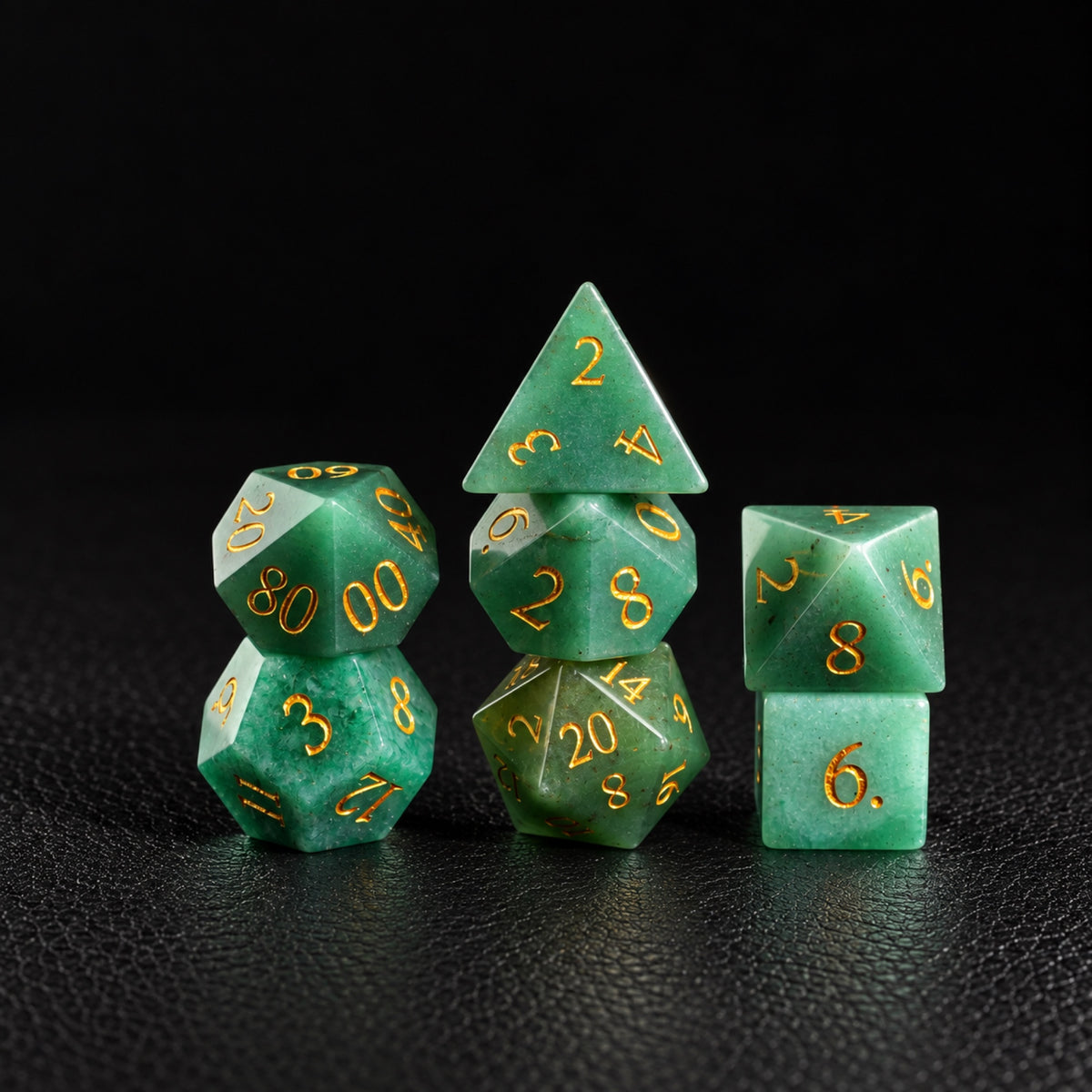 Verdant Grove Oath-Gemstone Dice Set – standing polyhedral set