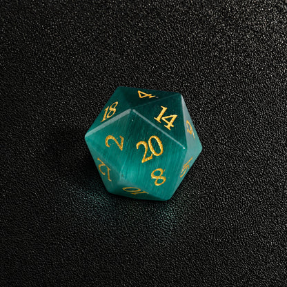 Deepwood Mystic Eye-Gemstone Dice Set – D20 close-up