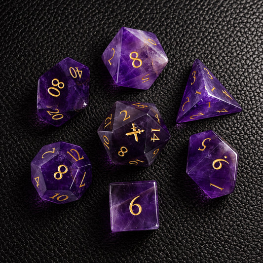 Violet Arcane Oath-Gemstone Dice Set – complete seven-piece set