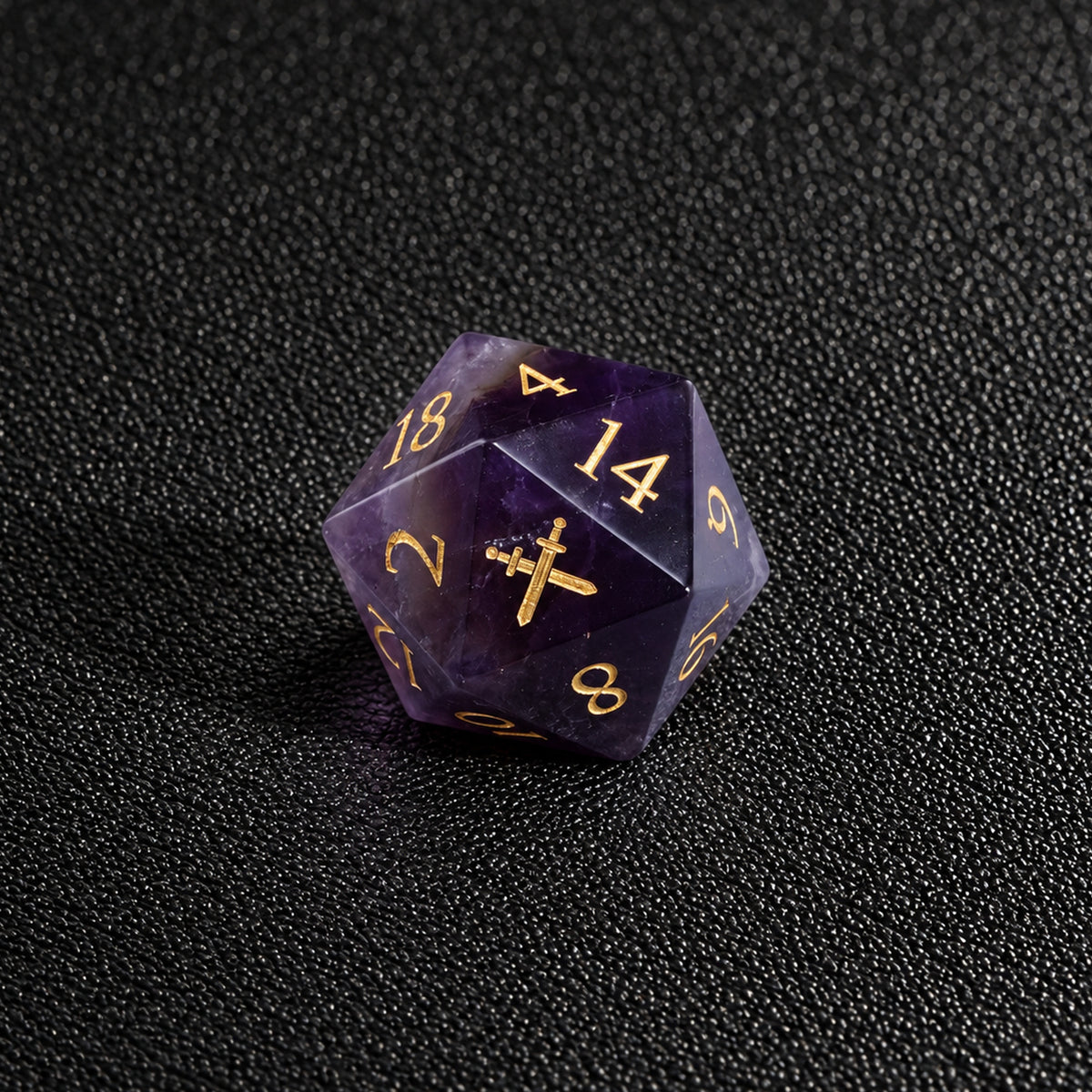 Violet Arcane Oath-Gemstone Dice Set – D20 close-up