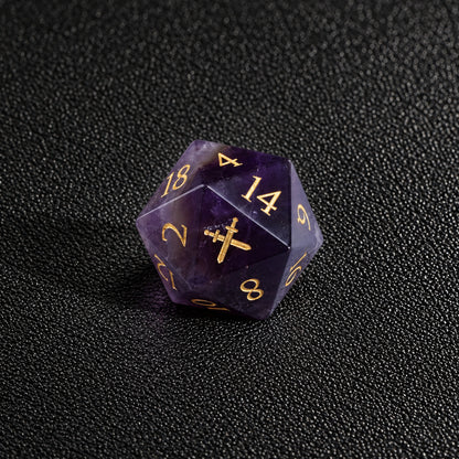 Violet Arcane Oath-Gemstone Dice Set – D20 close-up