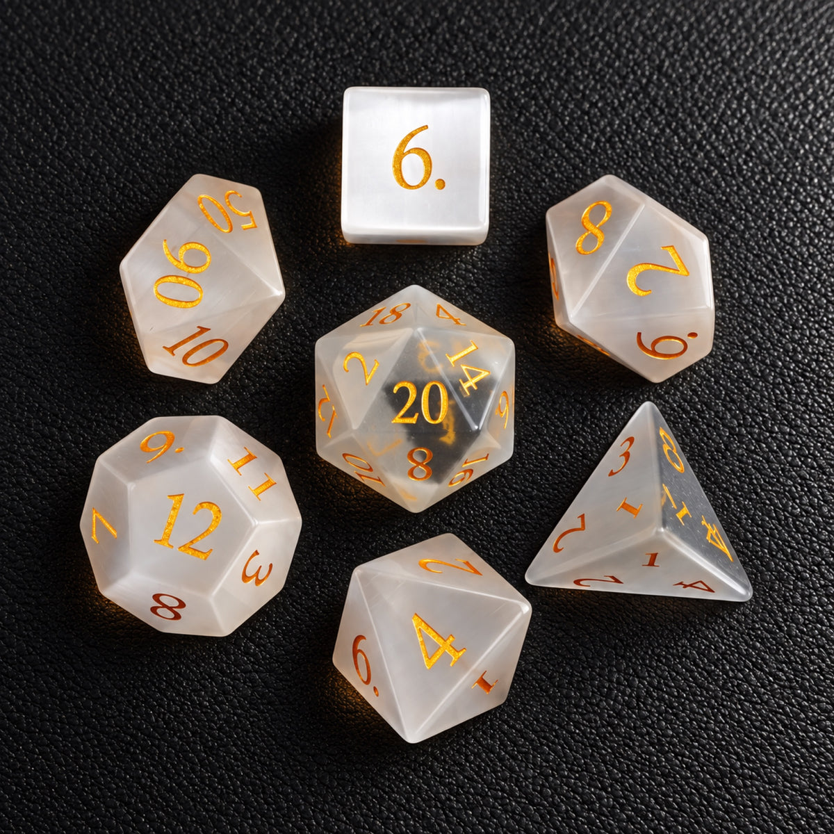 Moonlit Fey Eye-Gemstone Dice Set – complete seven-piece set