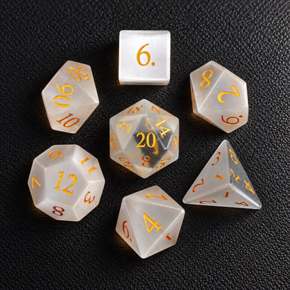 Moonlit Fey Eye-Gemstone Dice Set – complete seven-piece set