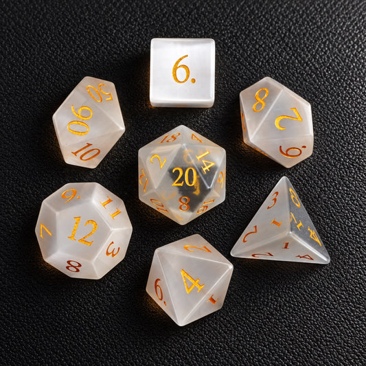 Moonlit Fey Eye-Gemstone Dice Set – complete seven-piece set