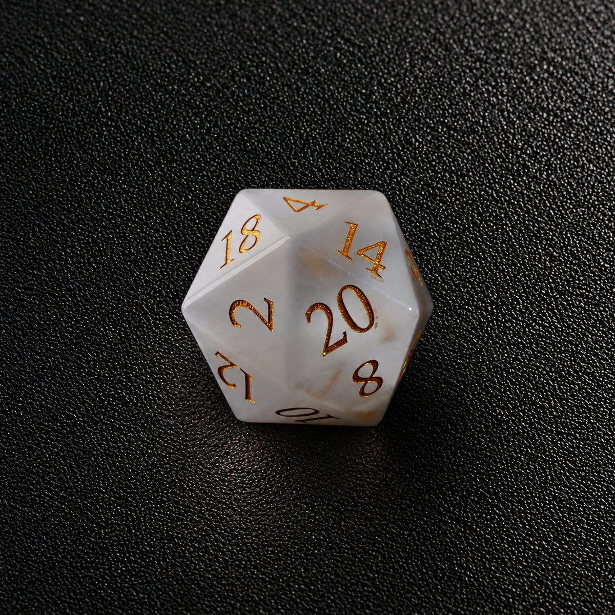 Moonlit Fey Eye-Gemstone Dice Set – D20 close-up