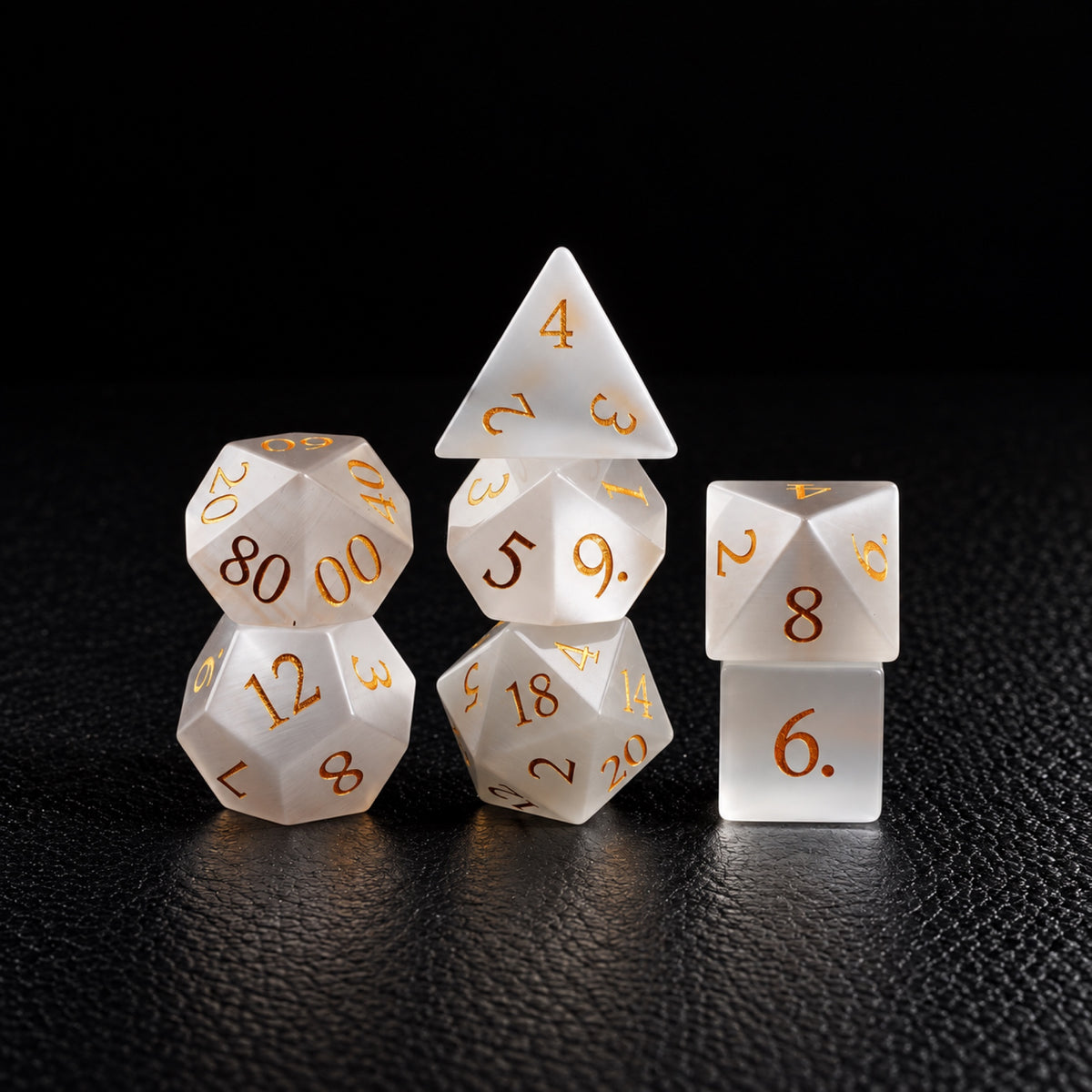 Moonlit Fey Eye-Gemstone Dice Set – standing polyhedral set