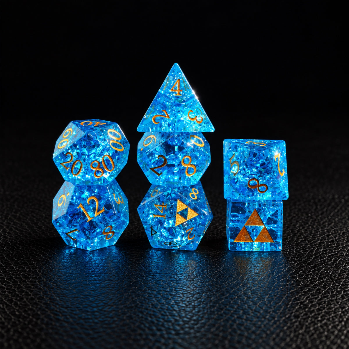 Tempest Arcane Shard-Gemstone Dice Set – standing polyhedral set