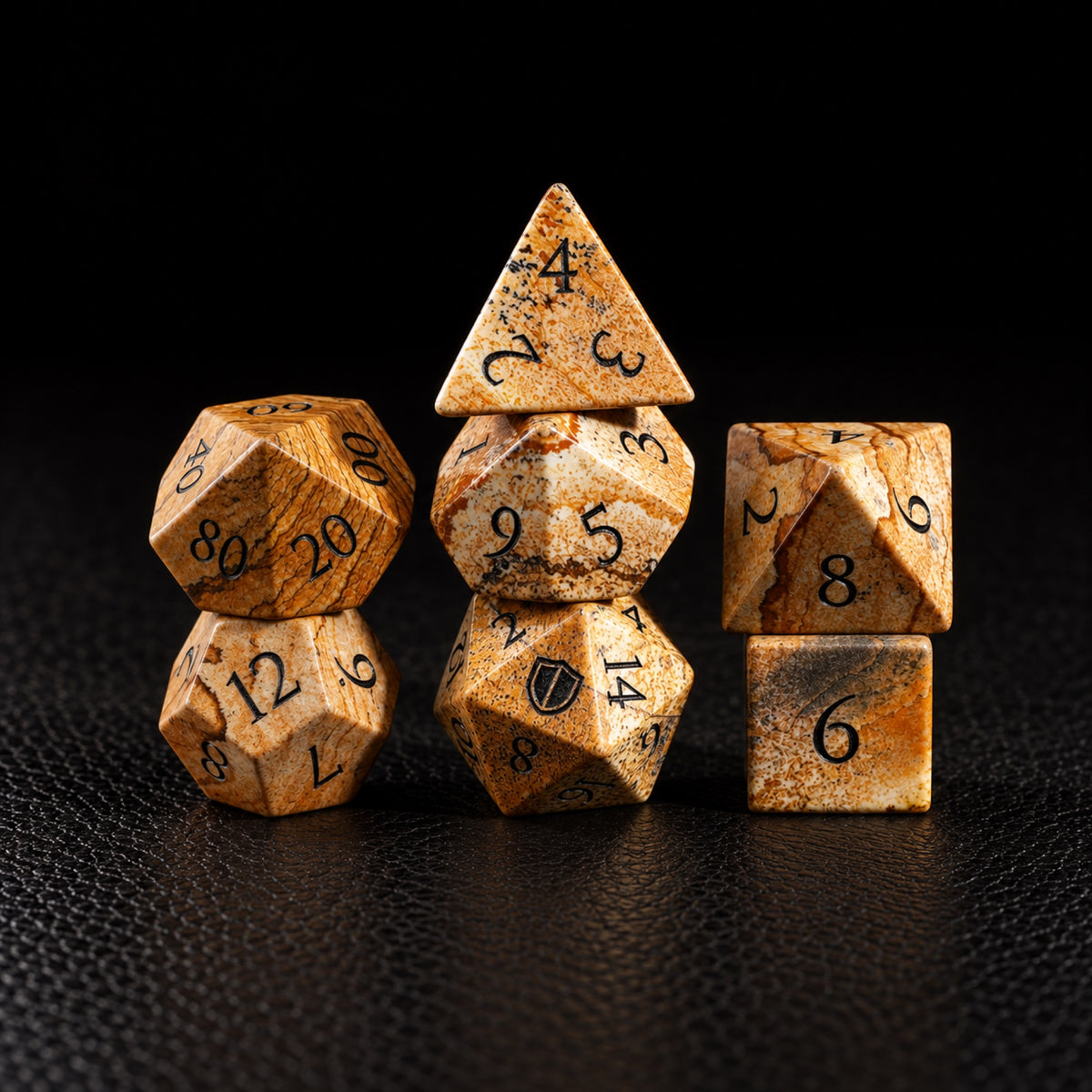 Ancient Map Relic-Gemstone Dice Set – standing polyhedral set