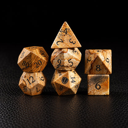 Ancient Map Relic-Gemstone Dice Set – standing polyhedral set