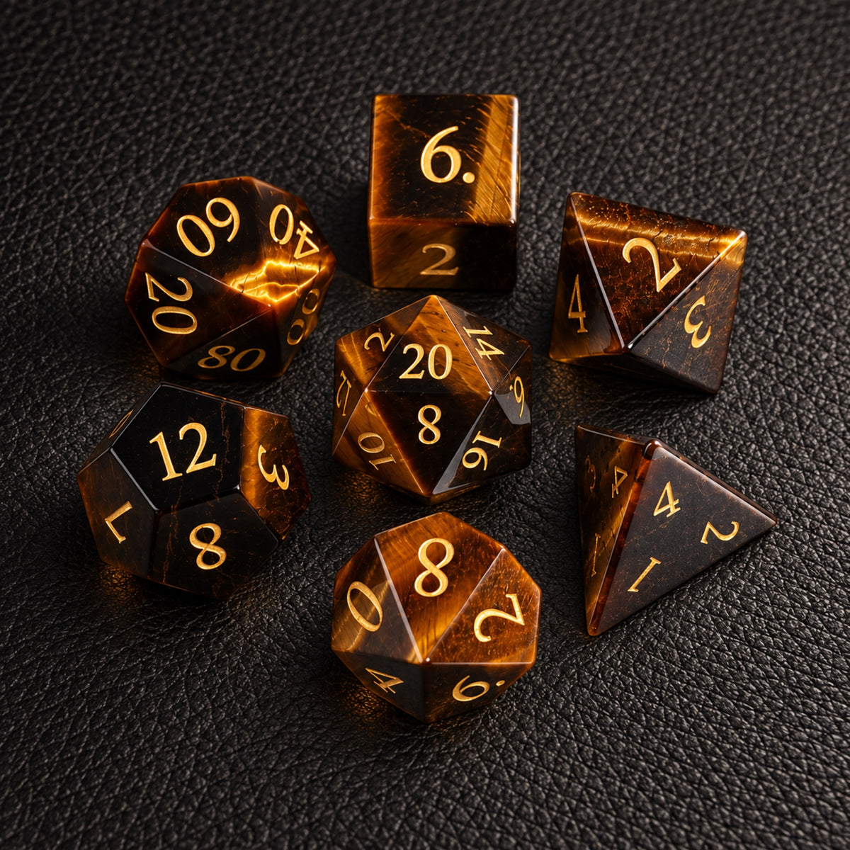 Golden Beast Oath-Gemstone Dice Set – complete seven-piece set