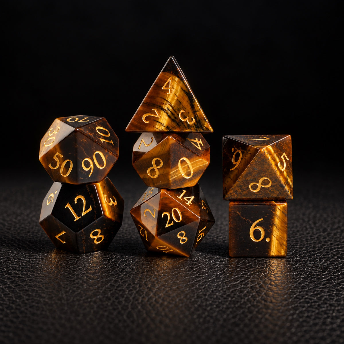 Golden Beast Oath-Gemstone Dice Set – standing polyhedral set