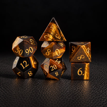 Golden Beast Oath-Gemstone Dice Set – standing polyhedral set