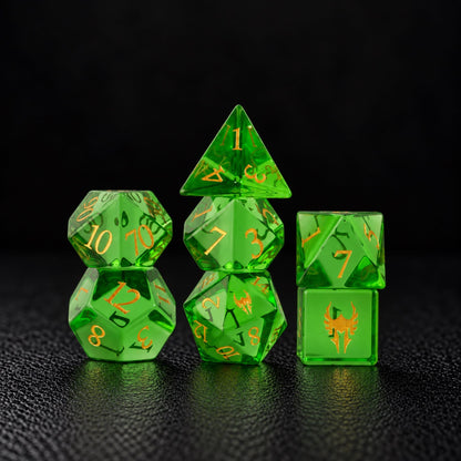 Verdant Sigil-Gemstone Dice Set - standing dice set