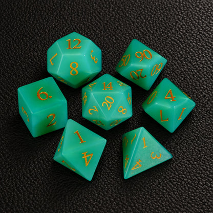 Emerald Spirit Grove-Gemstone Dice Set – complete seven-piece set